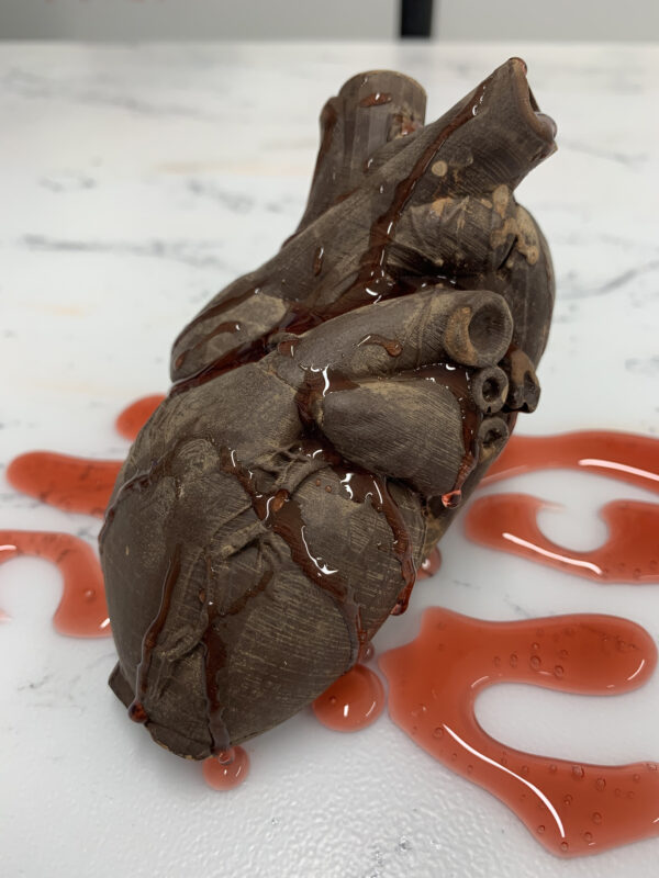 Chocolate cast of an anatomical heart.