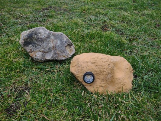 Side by side comparison of our A1 'rock' and a real rock. 
