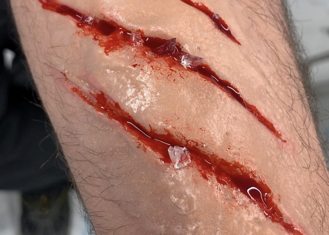 Fake wound created using Skin Imitator prosthetic gel
